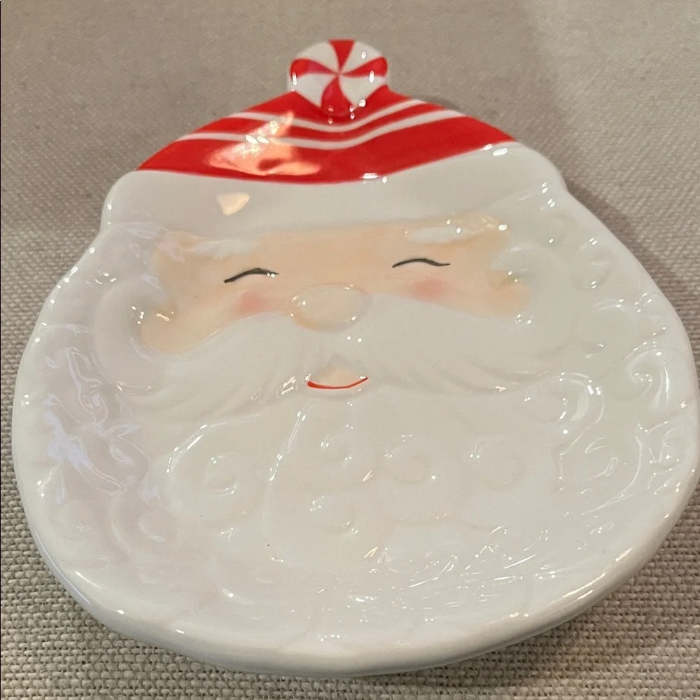 Creative Co-Op Hand-Painted Ceramic Santa Shaped Plate/NIB